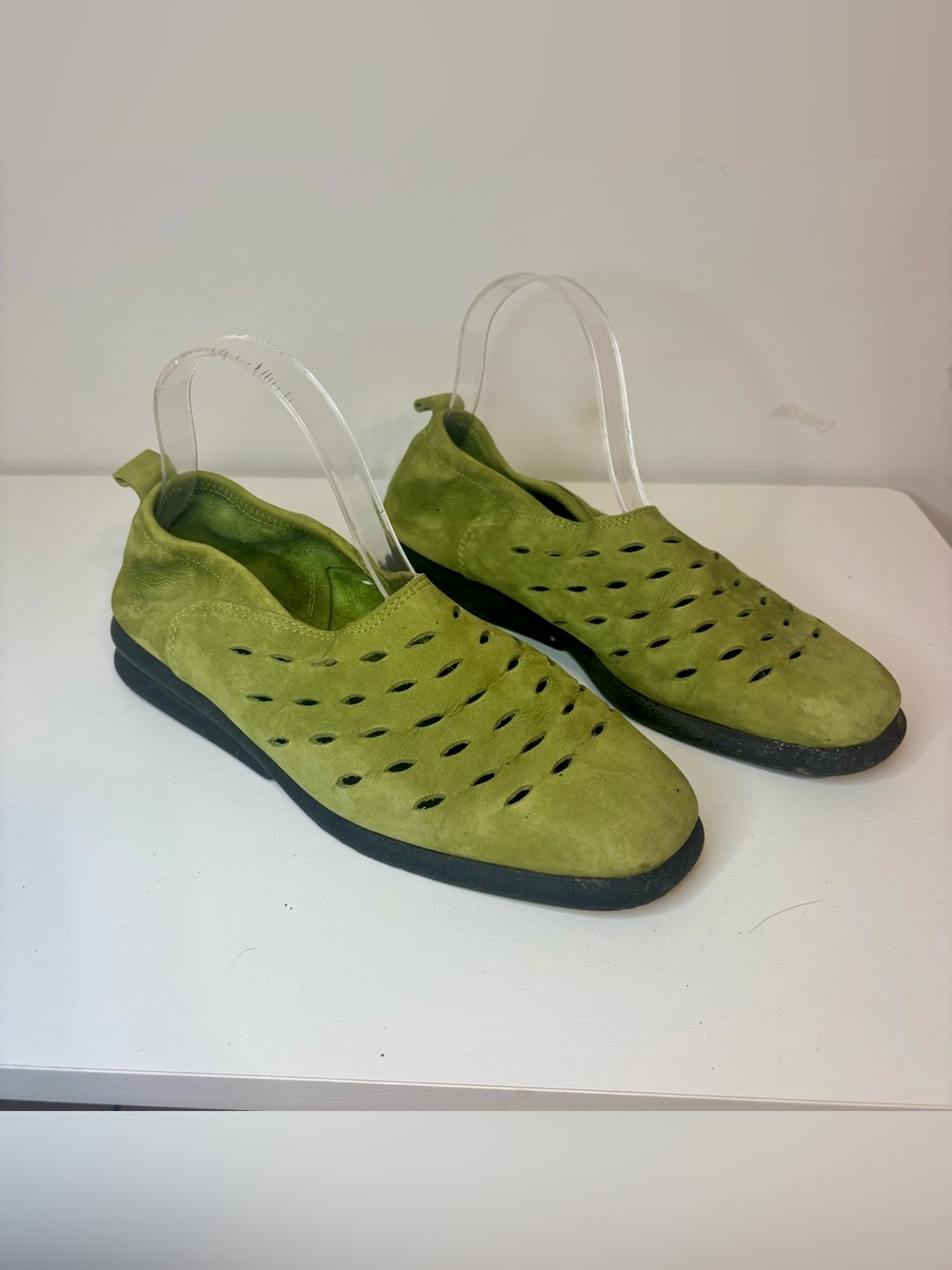 Arche Olive Green Perforated Slip-On Flats